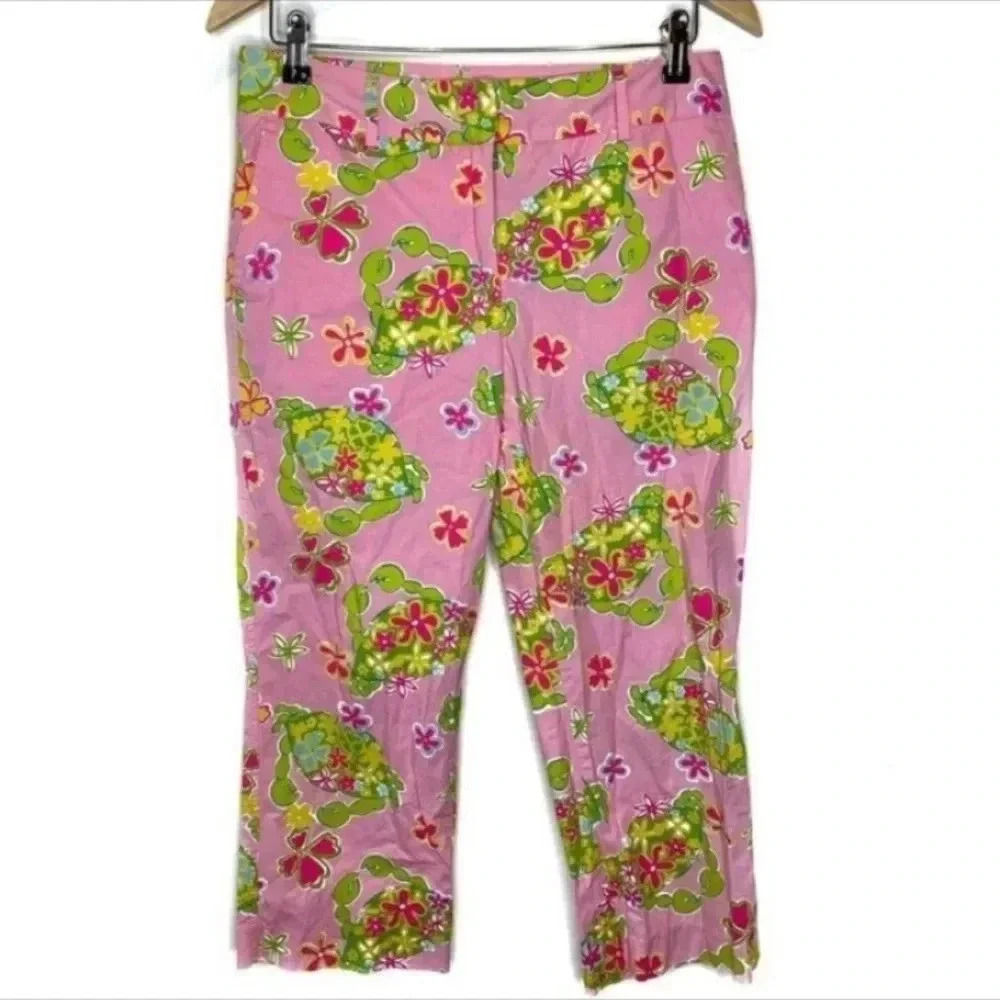 Lilly Pulitzer Pink Green Crab Floral Capri Pants